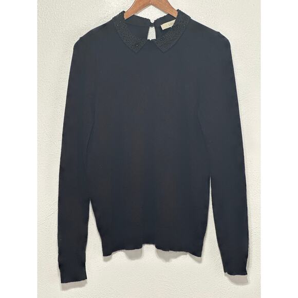 VTG Loft Wool Blend Lightweight Peterpan Collar M Black Wednesday Adams Preppy - Picture 1 of 13